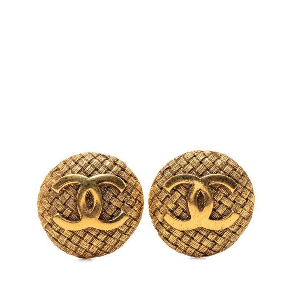 Chanel CC Logo Braided Plated Earrings Gold